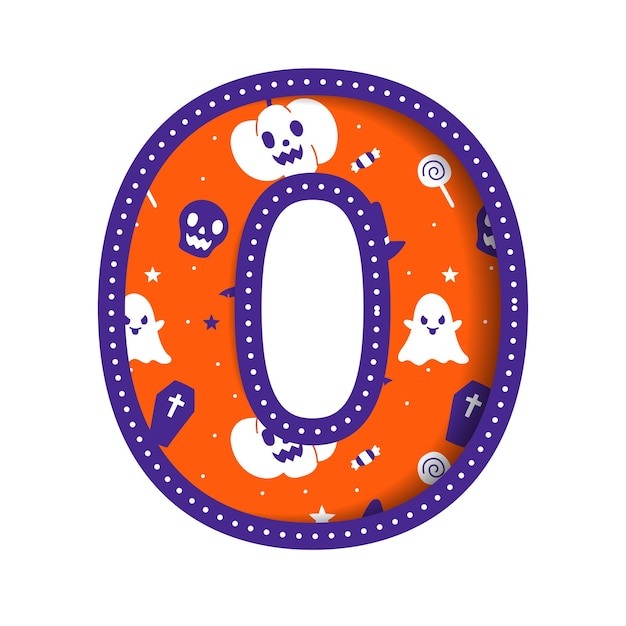 Cute Happy Halloween Number 0 Zero Numeral Numeric Party Fuente Personaje Dibujos animados Spooky Horror