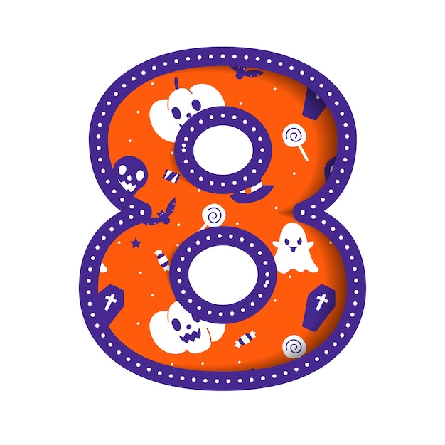 Cute Happy Halloween Number 8 Eight Numeral Numeric Party Fuente Personaje Dibujos animados Spooky Horror