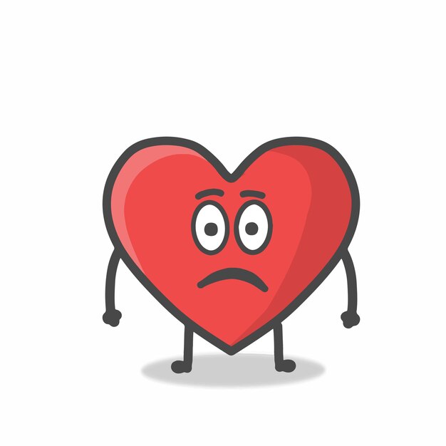 Cute Heart Character Mascot Flat Cartoon Emoticon Vector Diseño Ilustración