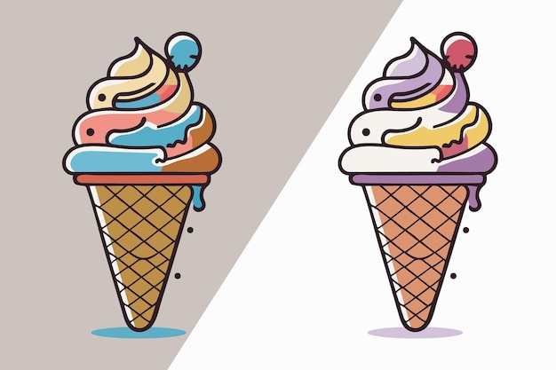 Cute Ice Cream Cartoon line art vector Icono ilustración Comida bebida Flat Cartoon Concept Pro Vector