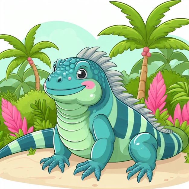 Cute Iguana Vector Ilustración de dibujos animados