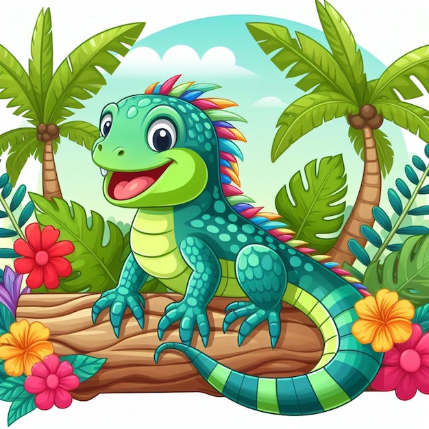 Cute iguana vector ilustración de dibujos animados