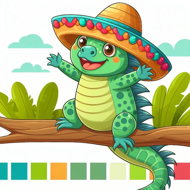 Cute Iguana Vector Ilustración de dibujos animados