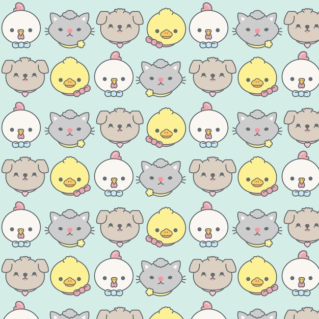 Cute kawaii animales transparente de patrones sin fisuras