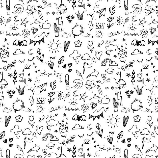 cute kawaii doodle collection with arrows kids toys abstract seamless pattern
