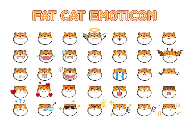 Cute kawaii fat cat emoticon pegatinas de redes sociales