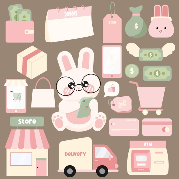 Cute Kawaii Finanzas y clipart de compras