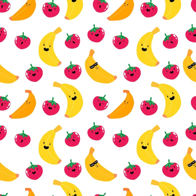 Cute kawaii fresa y plátano fruta de patrones sin fisuras patrón de baya de fruta s