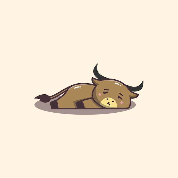 Vector cute kawaii hand drawn doddle lazy and bored bull mascot