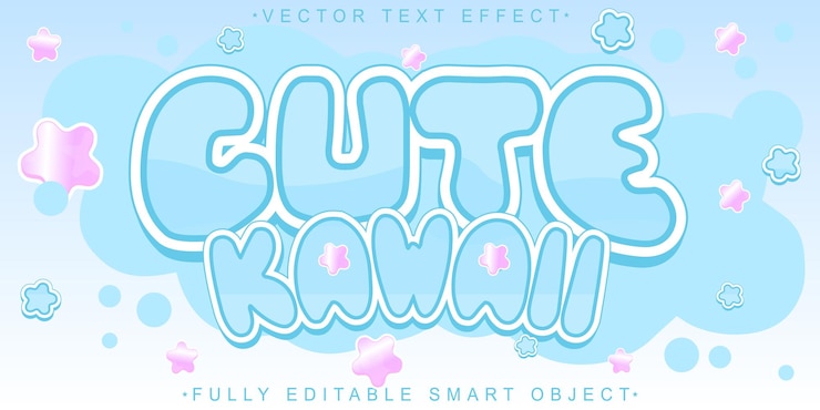 Vector cute kawaii soft vector efecto de texto de objeto inteligente totalmente editable