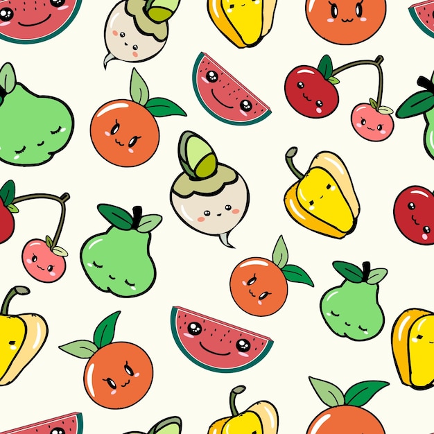 Cute Kawaii Verduras y alimentos sin fisuras de fondo