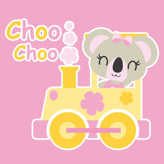 Vector cute koala bebé unidades de tren ilustración vectorial de dibujos animados para el diseño de la tarjeta de baby shower, diseño de la camiseta de niño, y el papel tapiz