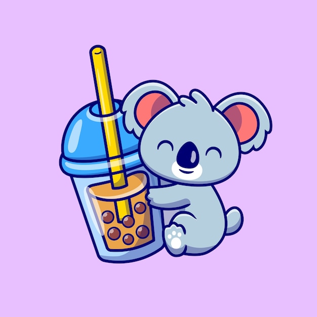 Cute koala hug boba milk tea dibujos animados