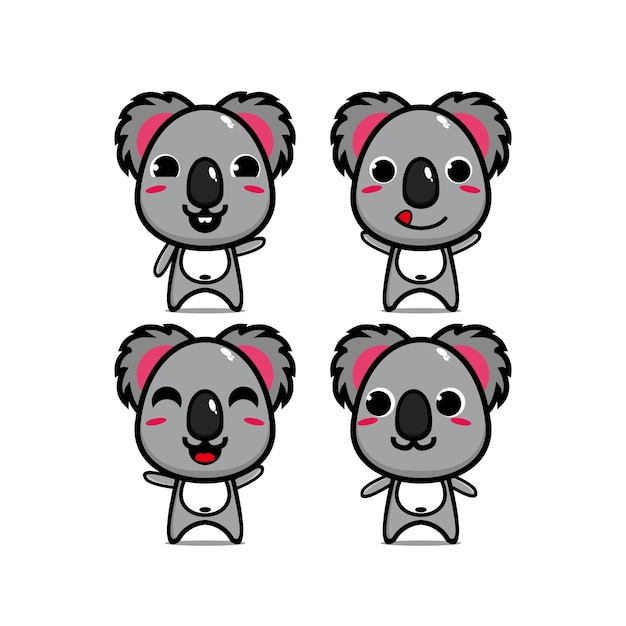 Cute koala set collection ilustración vectorial koala mascota personaje de dibujos animados de estilo plano