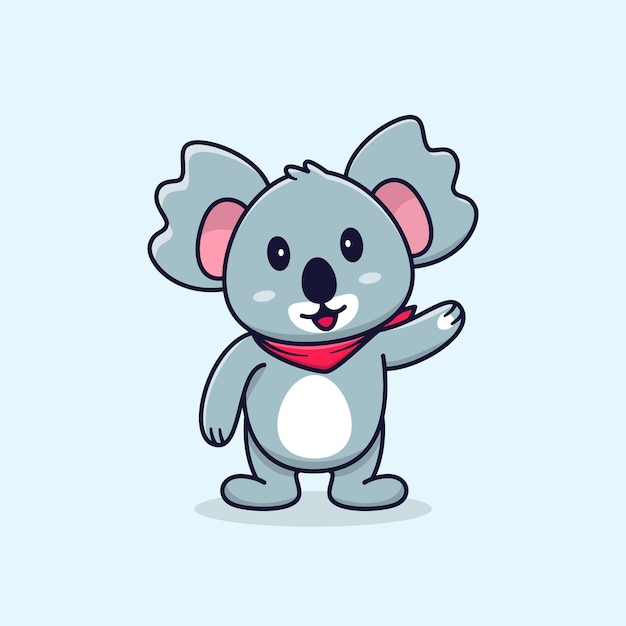 Cute koala wafing hand and smile cartoon vector illustration, animal nature icon concept isolated, flat cartoon style,