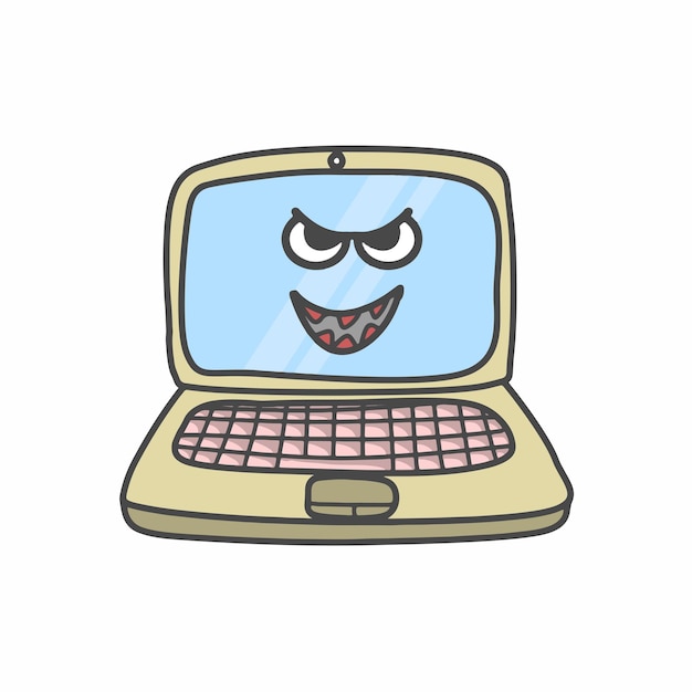 Cute Laptop Character Flat Cartoon Vector Plantilla Diseño Ilustración