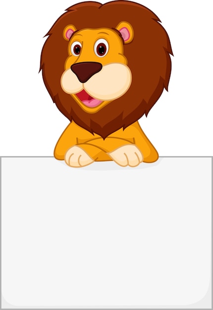 Vector cute lion cartoon holding sign