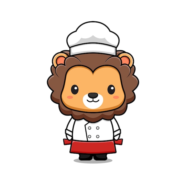 Cute Lion Chef Mascota Icon de personaje animal Ilustración para página de aterrizaje web Banner Sticker Card