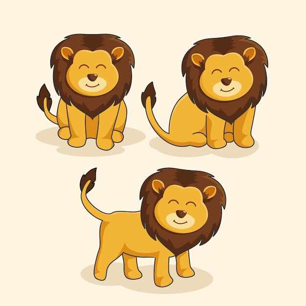 Cute lion king cartoon animal set