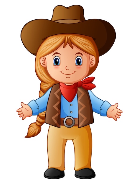 Vector cute little cowgirl cartoon