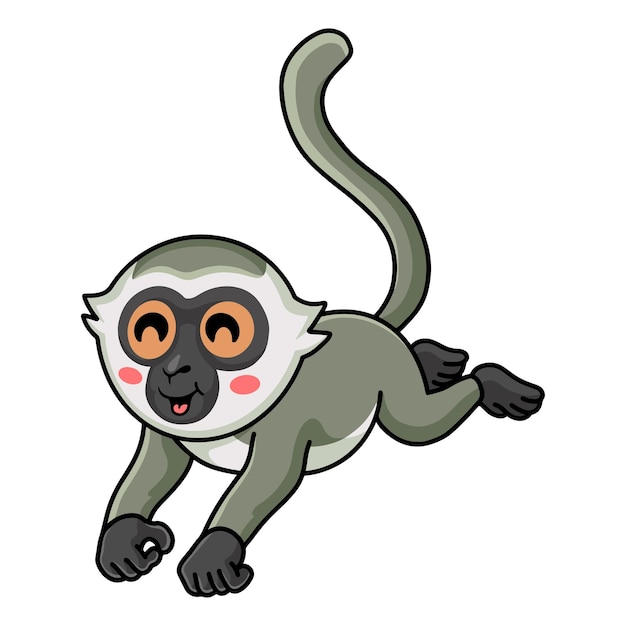 Cute little vervet mono dibujos animados saltando