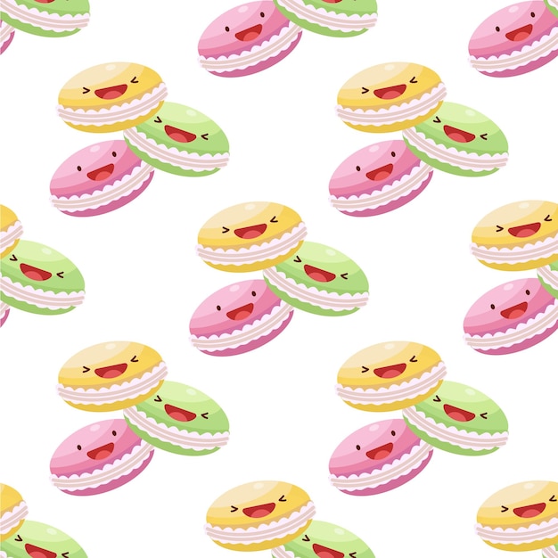 Cute macarons de patrones sin fisuras Ilustración vectorial Concepto de icono de comida Estilo de dibujos animados planox9