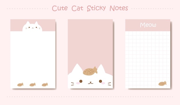 Cute memo note planner plantilla vectorial con lindos animales lindo gato
