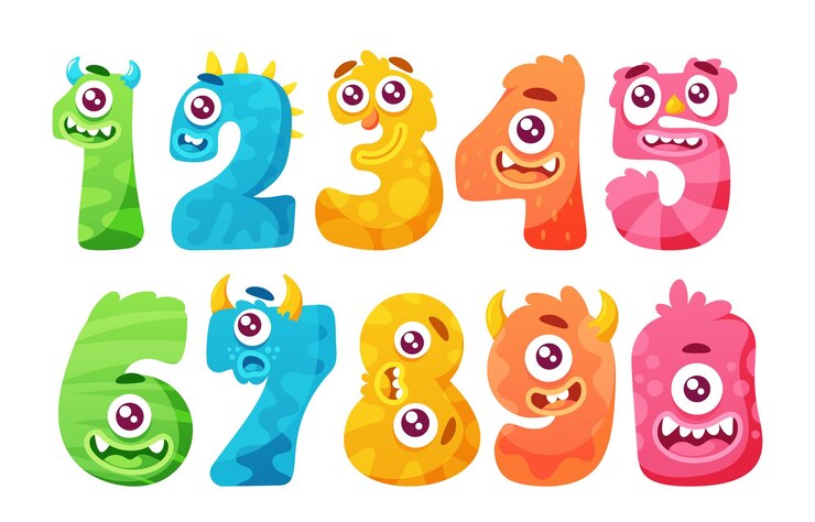 Vector cute monster numbers one two three four five six seven eight nine and zero elementos decorativos de dígitos para niños divertidos