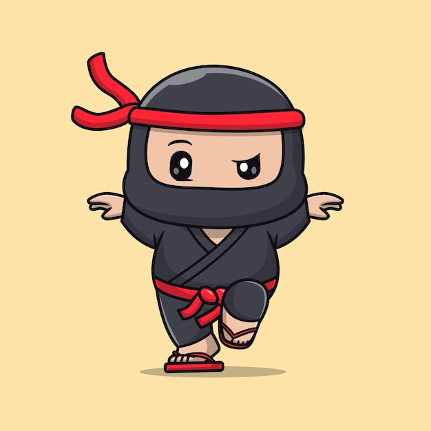 Cute Ninja Flying Pose Dibujos animados Vector Icono Ilustración Gente Vacaciones Icono Concepto Aislado Plano