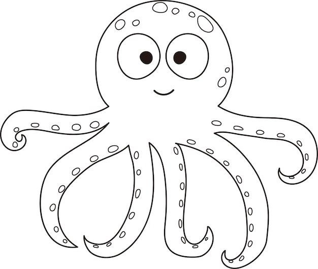 Cute Octopus Tropical Underwater Cartoon Funny Sketch Ilustración Elemento gráfico Arte Tarjetas