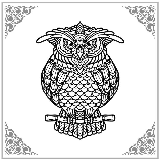 Cute owl zentangle arts aislado sobre fondo blanco.