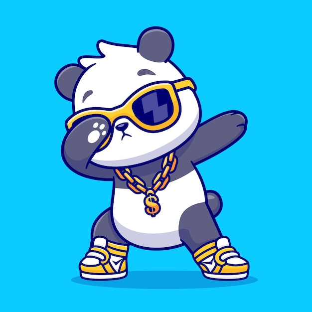 Vector cute panda dabbing usando collar de cadena de oro y gafas cartoon vector icon illustration animal