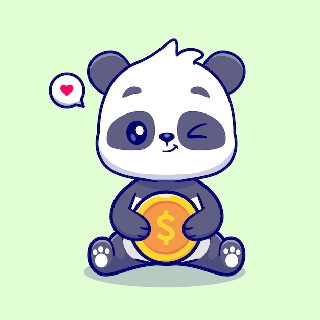 Vector cute panda holding gold coin cartoon vector icon ilustración. concepto de icono de finanzas animales aislado