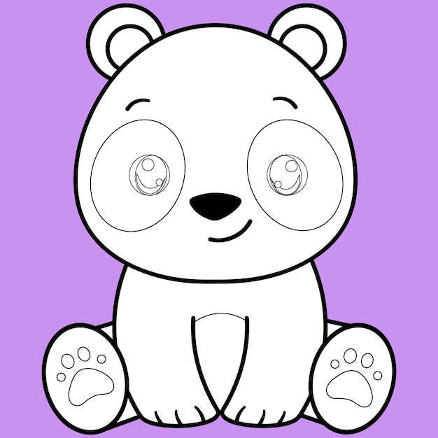 Cute panda, kawaii panda contorno en blanco y negro para colorear libro