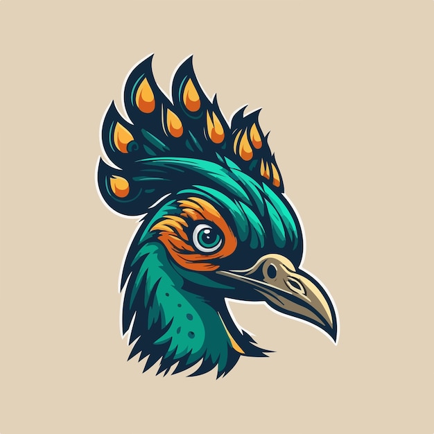 Cute Peacock Vector Logo Icon Sports Mascot ilustración plana