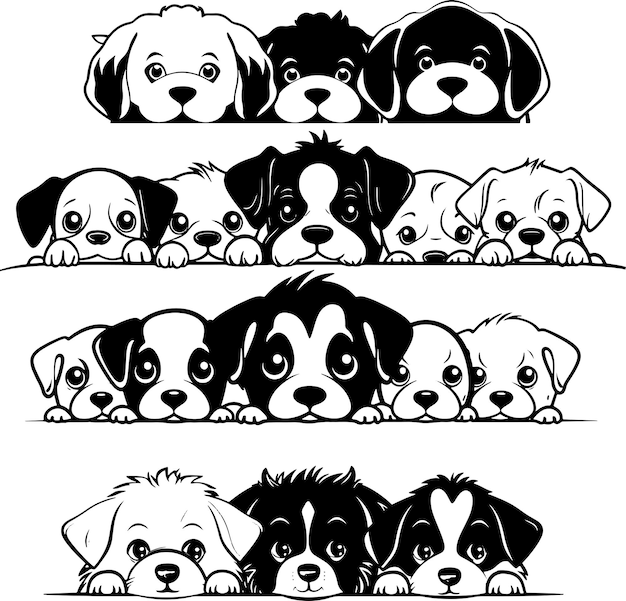 Cute peeking dog svg conjunto de ilustración vectorial