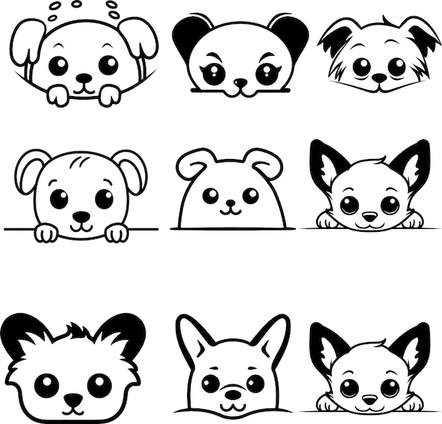 cute peeking dog svg conjunto de ilustración vectorial