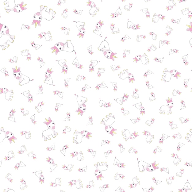 Cute pink baby unicorn pattern doodle little pony dibujos animados ilustración carácter vector diseños gráficos para textiles