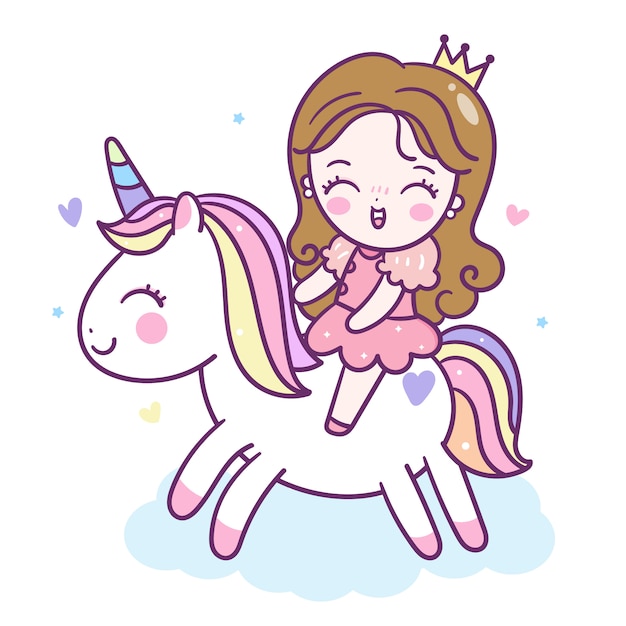 Cute princess ride dibujos animados de unicornio