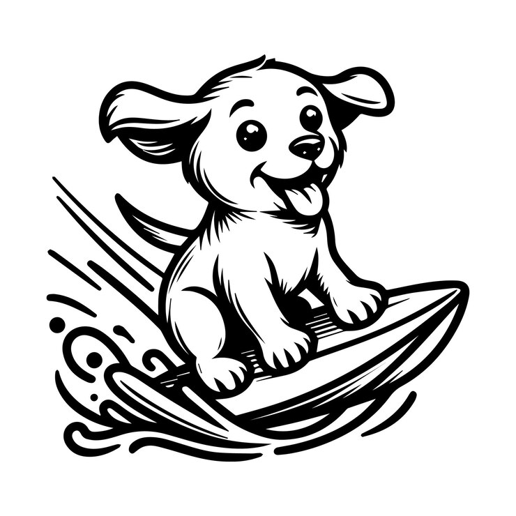 Cute Puppy Skiing Vector Ilustración de la línea de arte
