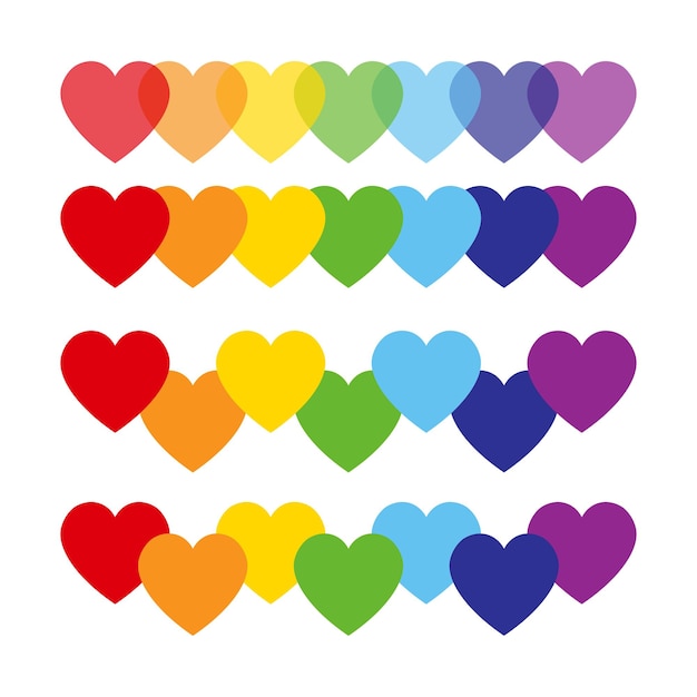 Cute Rainbow Hearts Vector Illustration