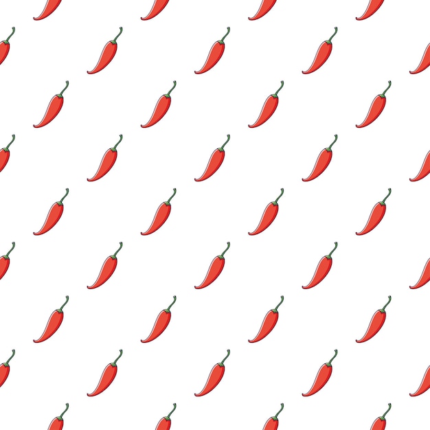 Cute Red Chili Pepper de patrones sin fisuras en el estilo de dibujo Vector ilustración de dibujos animados dibujados a mano Red Chili Pepper