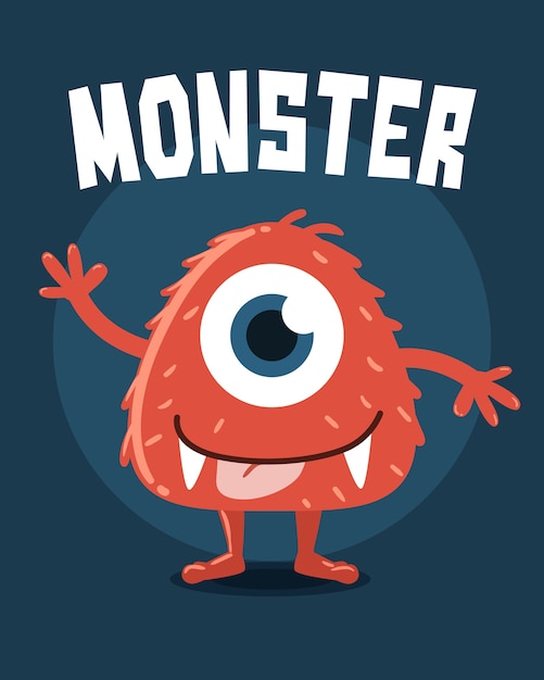 Cute red one eyed monster