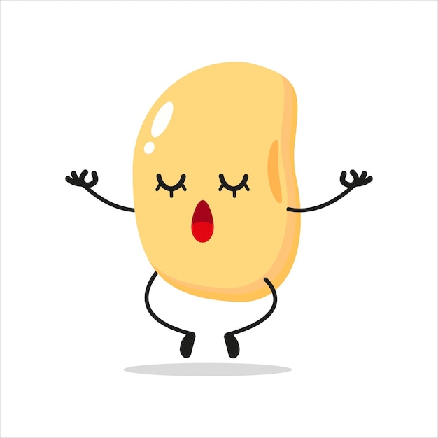 Cute relax soybean character Funny yoga soybean vegetal dibujos animados vector emoticon en estilo plano