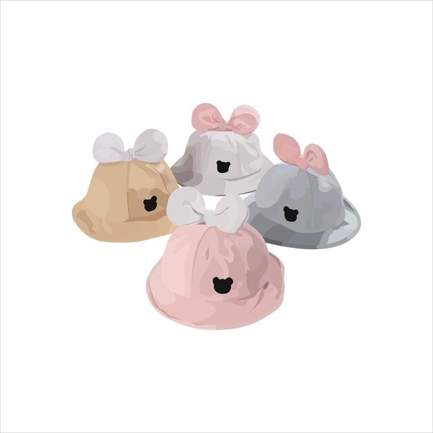 Cute Ribbon Bear Hat Baby Property Vector diseño plano gráfico Ilustración 2d HD