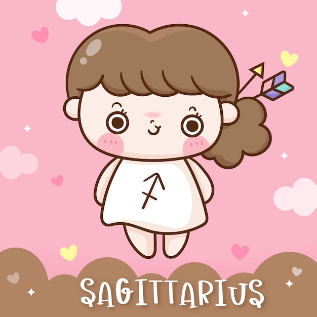 Vector cute sagittarius zodiac horóscopo doodle estilo kawaii cartoon