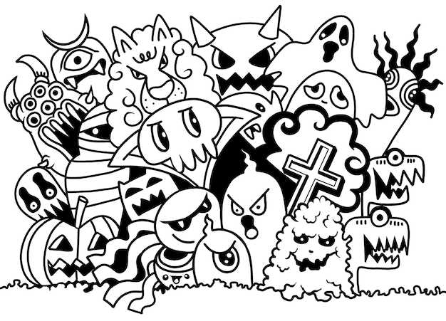 Cute Scary Halloween Monsters y fantasmas