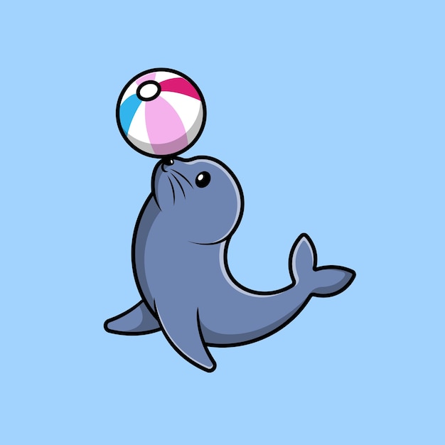 Cute seals playing ball cartoon vector icon ilustración