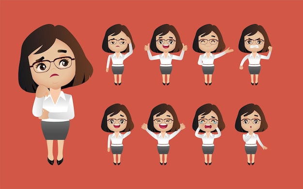 Cute Set - Conjunto de gente de negocios con diferentes emociones