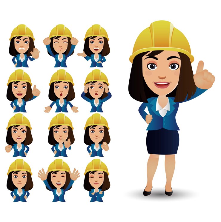 Vector cute set - conjunto de ingeniero con diferentes emociones